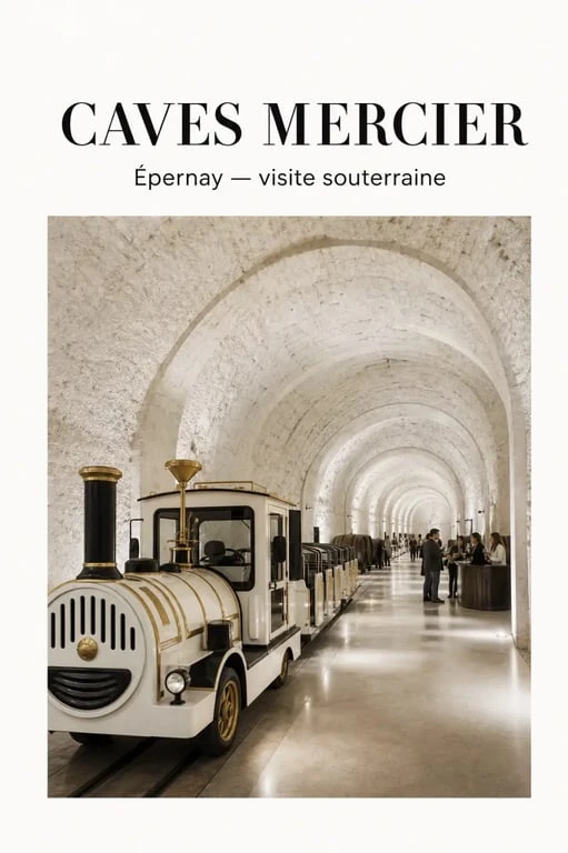 Cave mercier à Épernay, train souterrain dans les galeries de craie