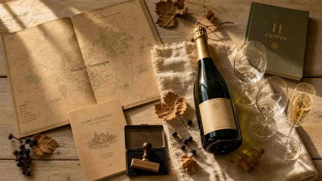 Mailly champagne : maison Grand Cru et commune sur carte kraft