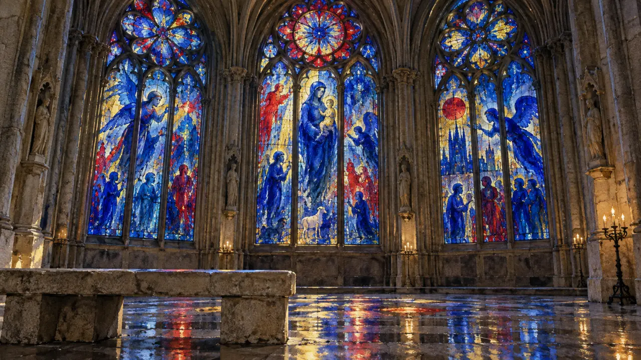 Cathédrale de Reims vitraux chagall, lumière traversante et personnages