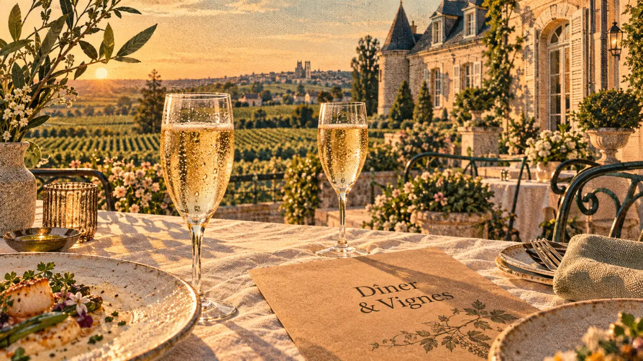 Hotel restaurant reims : terrasse vignoble champenois, vue sur vignes et champagne