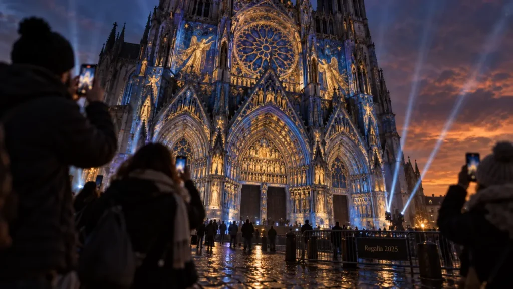 Illumination cathédrale Reims horaire 2025 : Regalia 2025, projecteurs et mapping vidéo