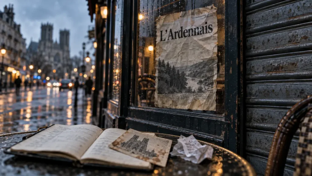 l'ardennais restaurant reims : vitrine fermée et affiche “L’Ardennais”