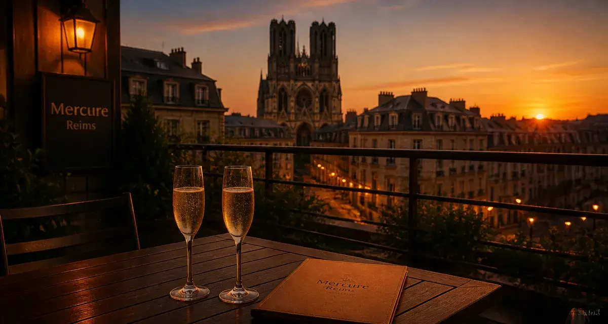 Mercure Reims centre cathédrale, vue Notre-Dame avec champagne à l’hôtel