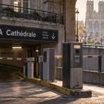 Reims parking cathédrale : entrée parking couvert, accès et rampe