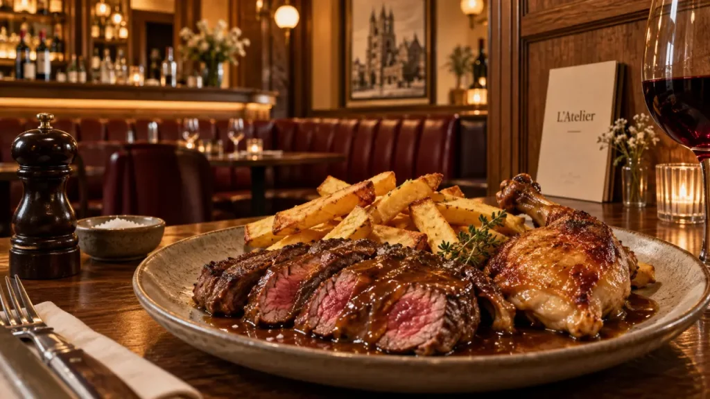 Restaurant l atelier reims : entrecôte à l Atelier, sauce brune et frites