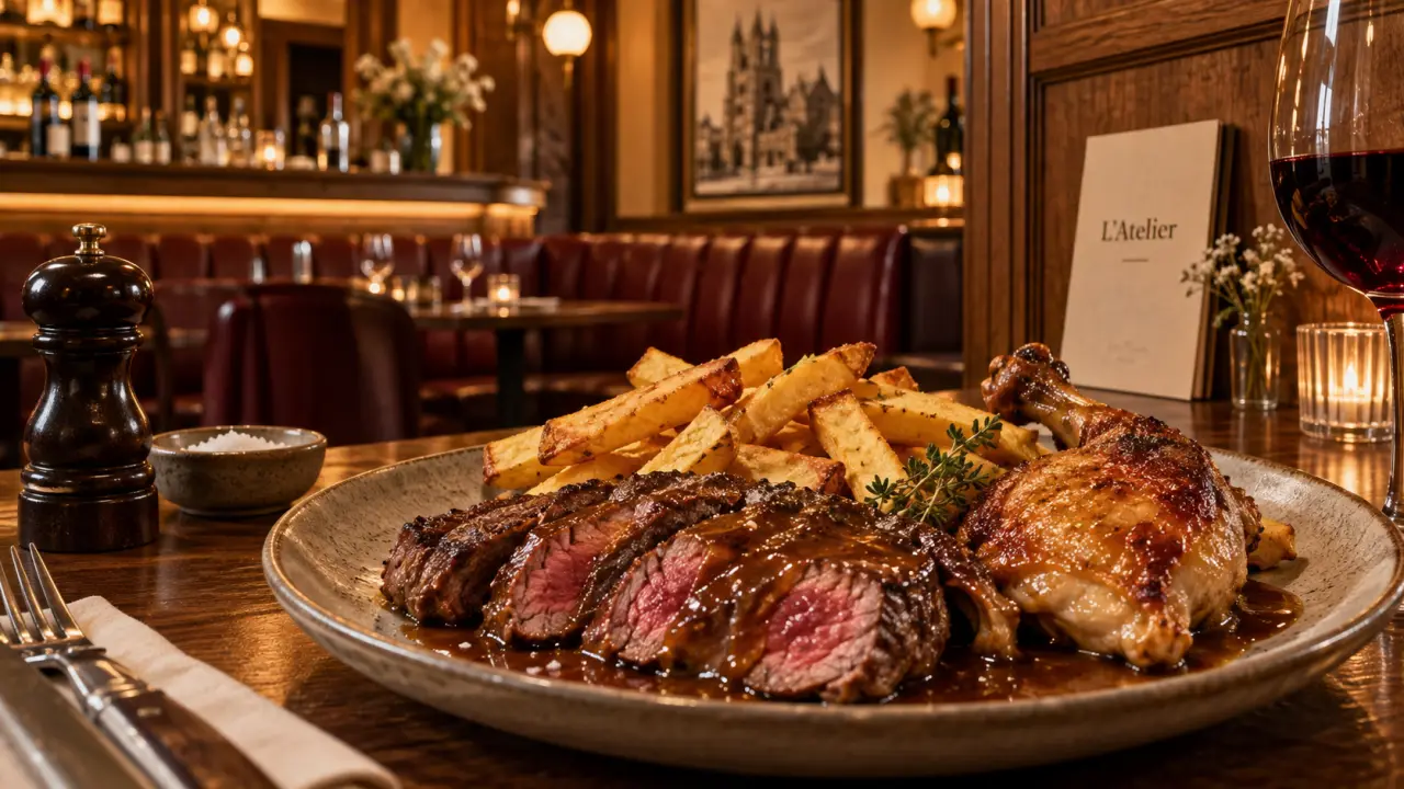 Restaurant l atelier reims : entrecôte à l Atelier, sauce brune et frites