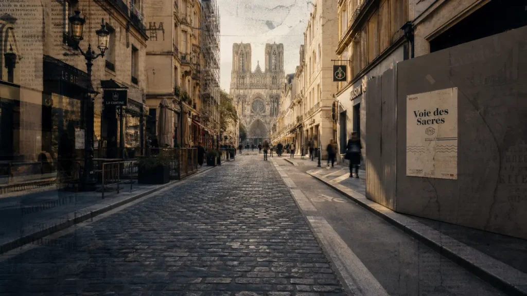 Voie des sacres vers la cathédrale de Reims entre Saint-Remi et la cathédrale