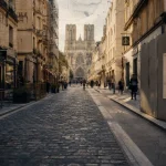 Voie des sacres vers la cathédrale de Reims entre Saint-Remi et la cathédrale