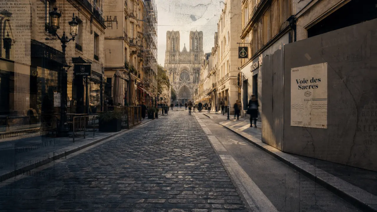Voie des sacres vers la cathédrale de Reims entre Saint-Remi et la cathédrale