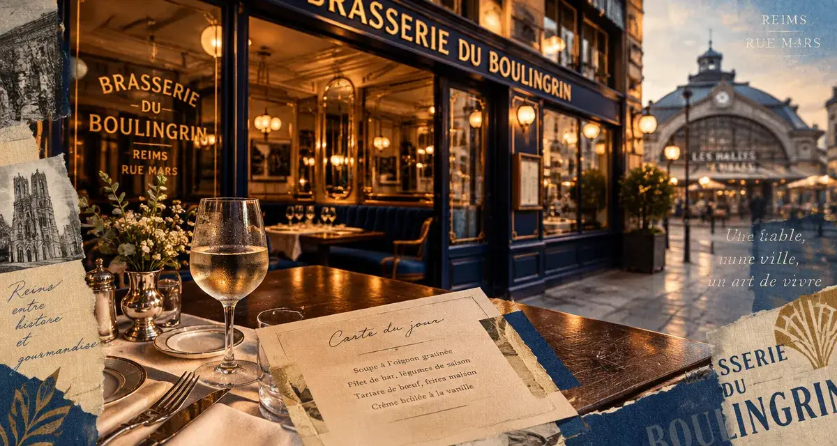 Brasserie Boulingrin restaurant reims : vue vitrine et Halles