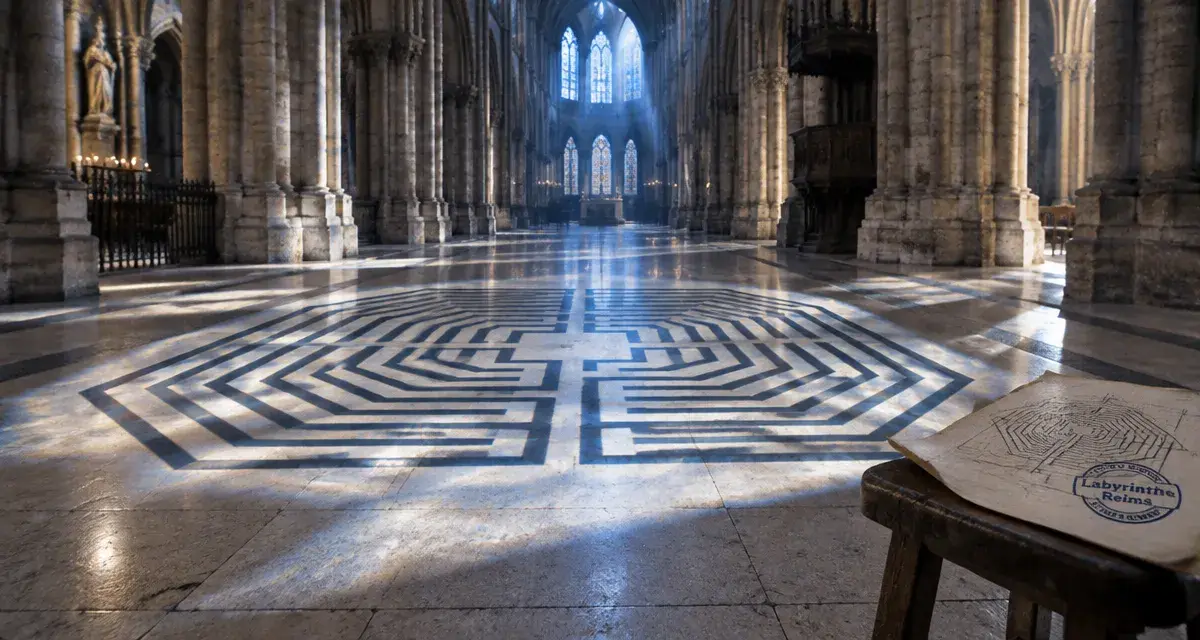 Labyrinthe cathédrale de Reims : dallage disparu dans la nef