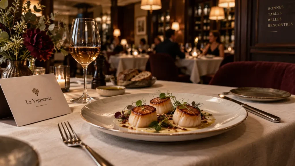 Restaurant la vigneraie reims : table gastronomique aux noix de Saint-Jacques près place d’Erlon